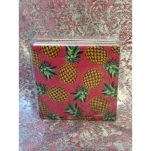 Set of 4 Pink Pineapple Print Drink Coasters – Tropical Fruit Design, New